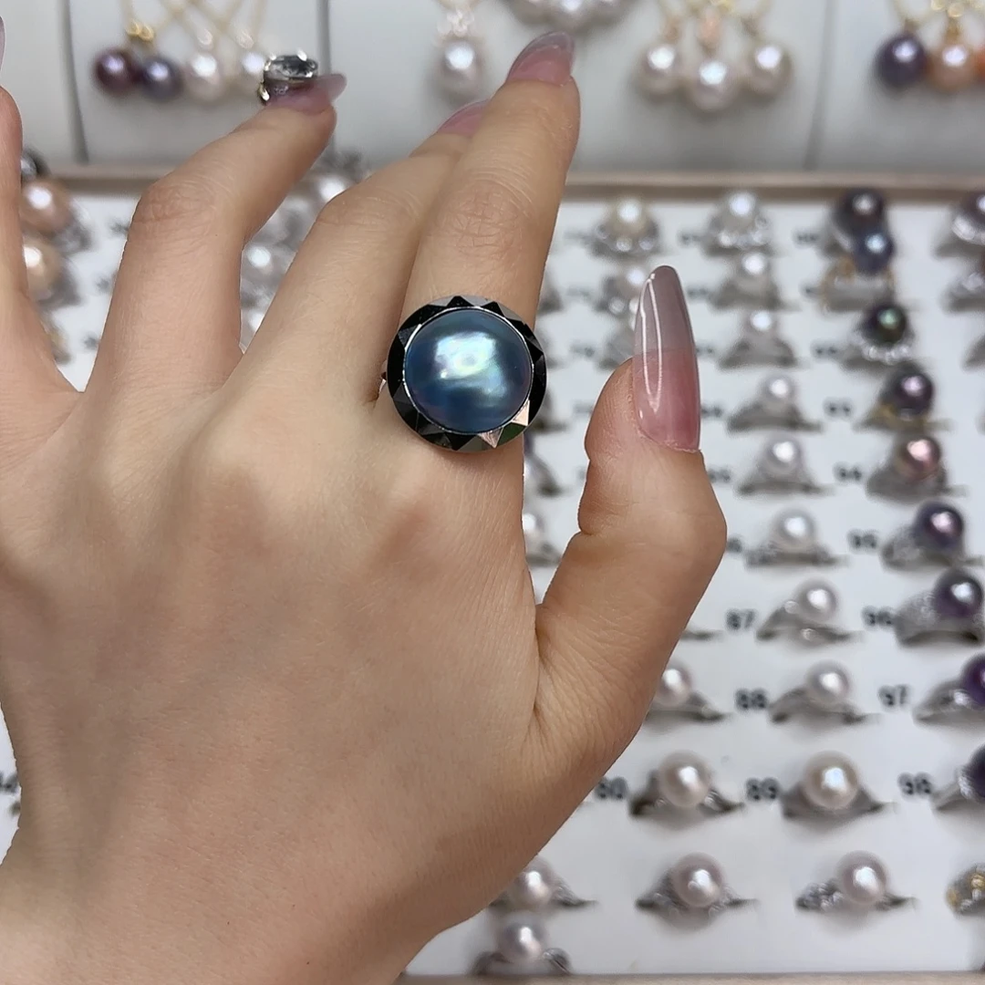 戒指银S925镶嵌淡水珍珠