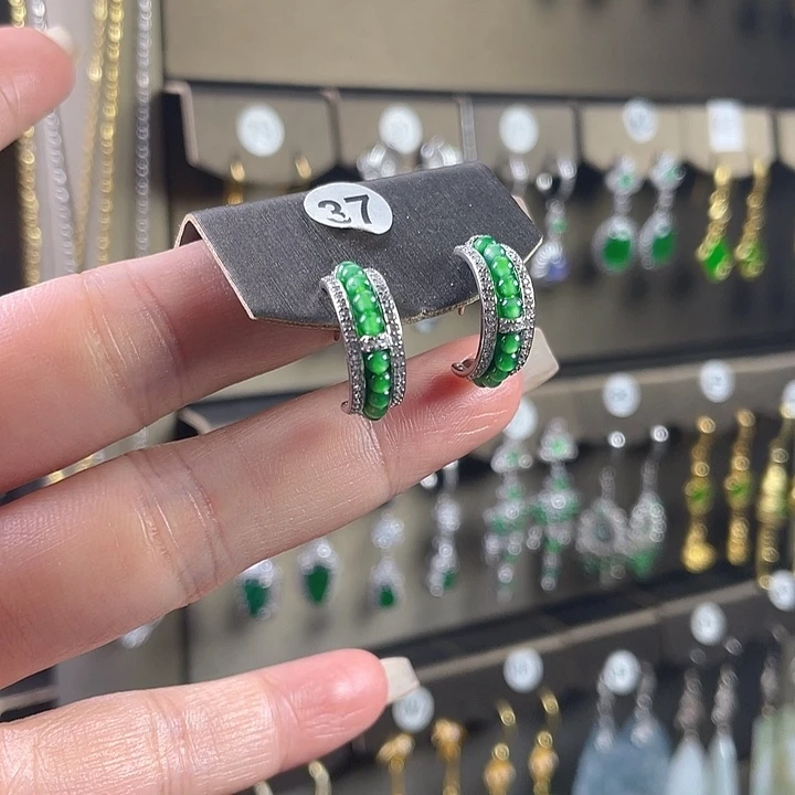 翡翠银S925镶嵌耳饰翡翠