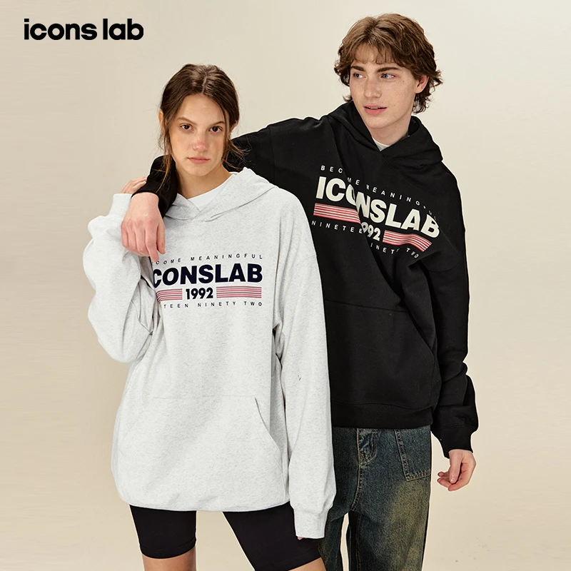 iconslab旗帜植绒字母印花连帽卫衣时尚休闲复古卫衣IC06243143