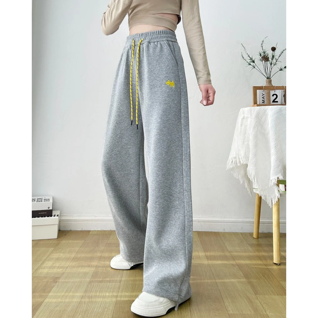 2025春季新款小狗刺绣彩色束脚卫裤显瘦高腰百搭哈伦裤运动裤女