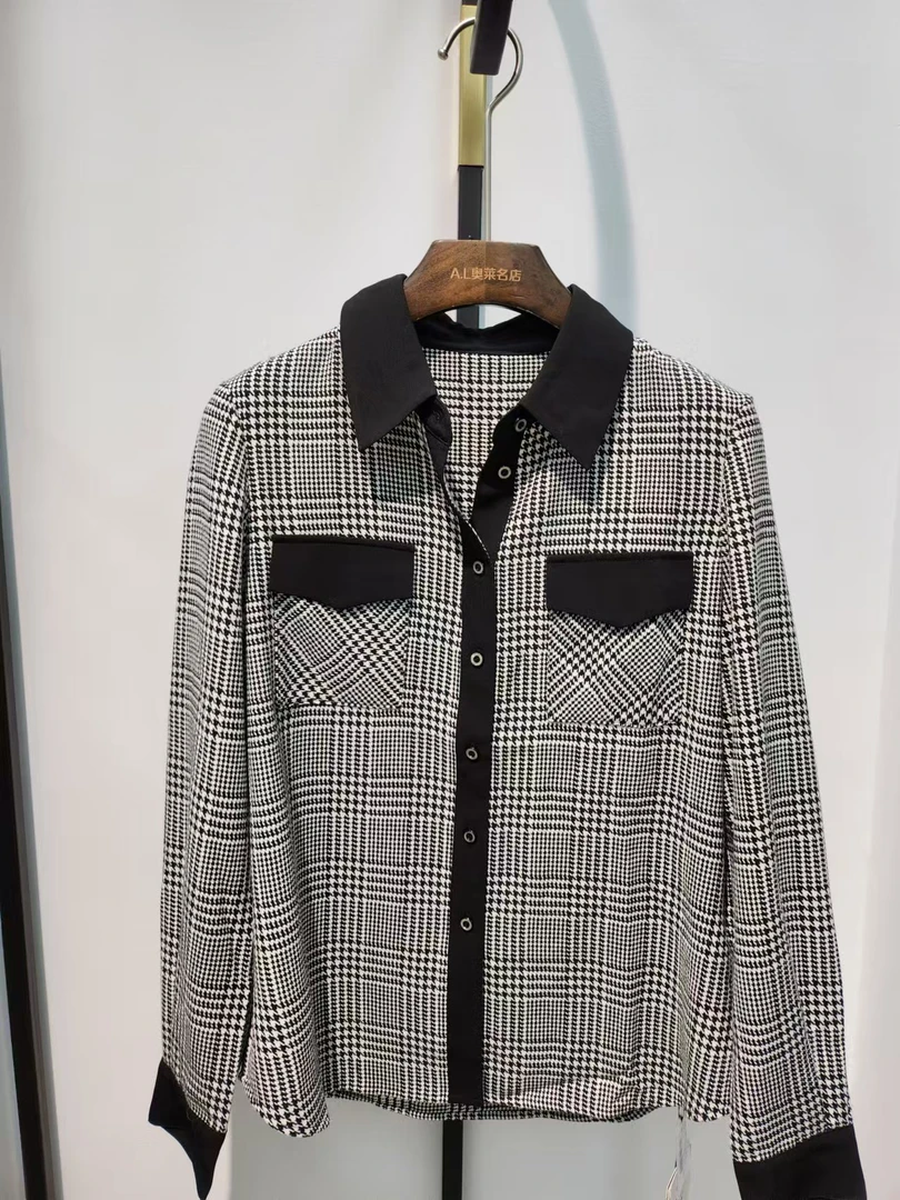 【曼】s长64气质通勤格子衫秋冬新款舒适贴身衬衫上衣女1172