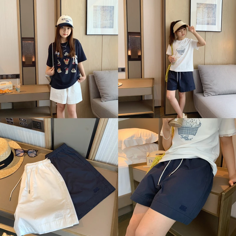 女大童韩版刺绣短裤2025夏装新款青少年休闲A字阔腿裤学生四分裤