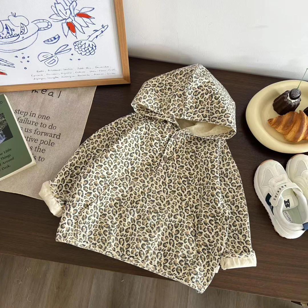 儿童春秋韩系豹纹套头帽衫H1915