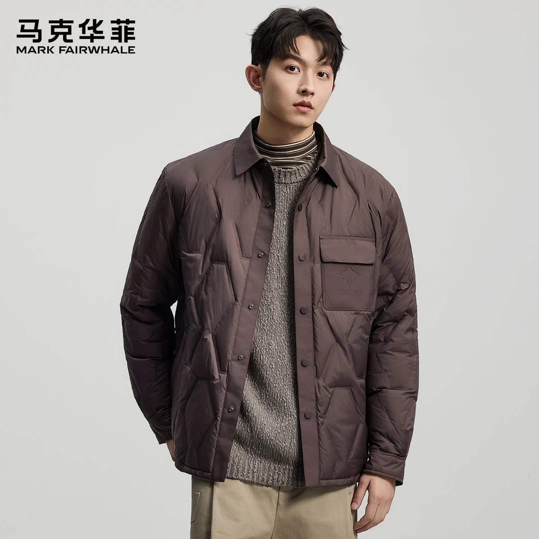 马克华菲休闲翻领轻薄羽绒服短款2025秋冬新款潮流外套男通勤上衣
