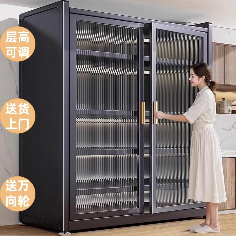 厨房置物架新款落地多层收纳柜子微波炉家用带门多功能橱柜储物柜