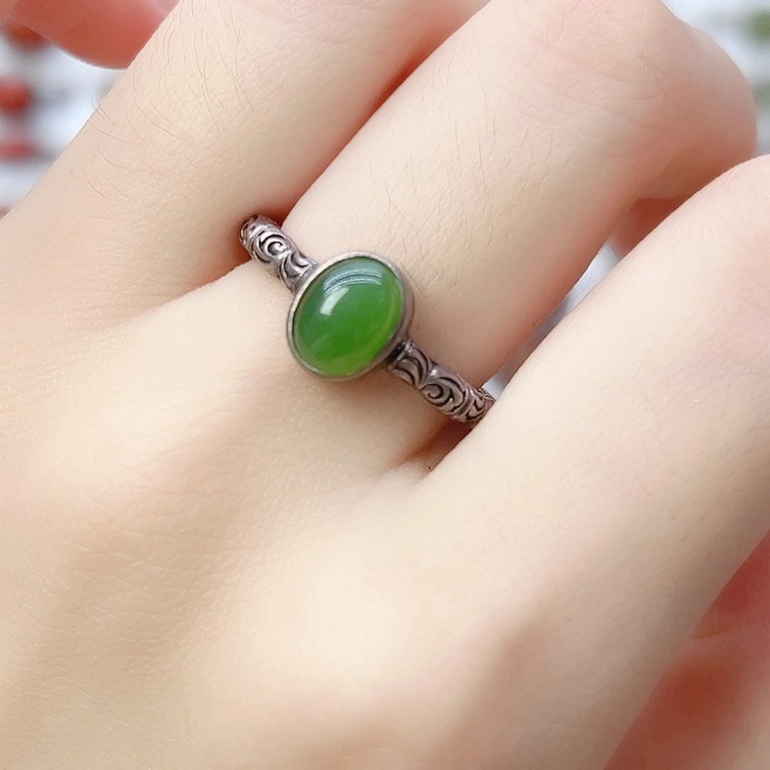 和田玉（碧玉）戒指银S925镶嵌