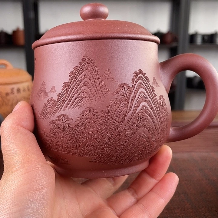 紫砂茶杯宜兴原矿紫砂盖杯
