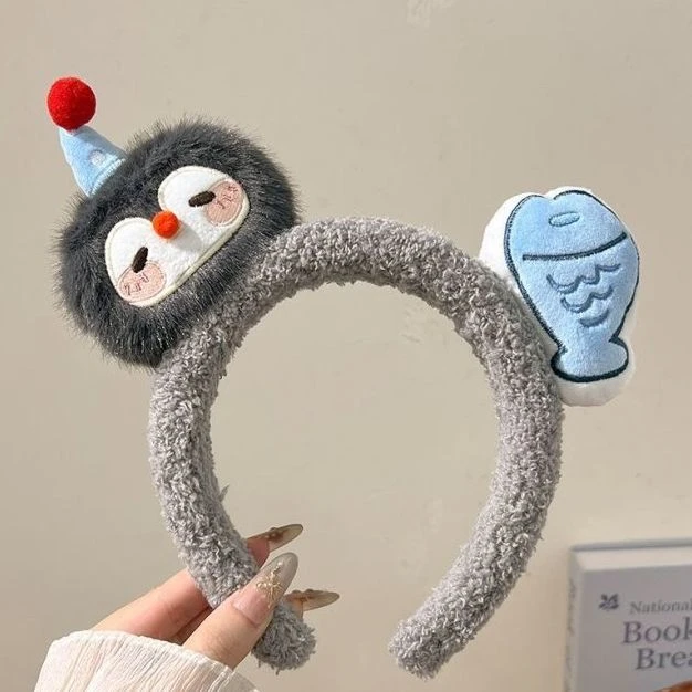 创意企鹅小鱼发箍可爱萌趣毛绒少女儿童拍照洗脸发卡搞怪头箍发饰