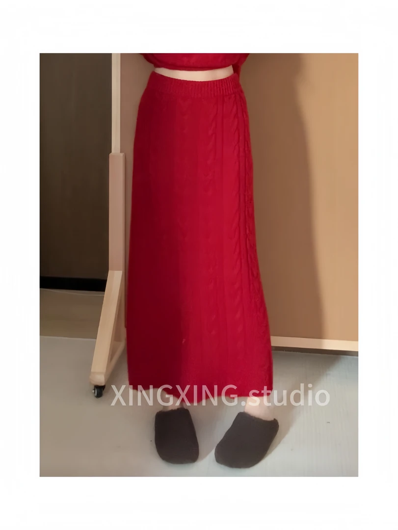 X.x.时尚百搭中高腰显瘦减龄麻花时尚休闲包臀针织半身裙15670