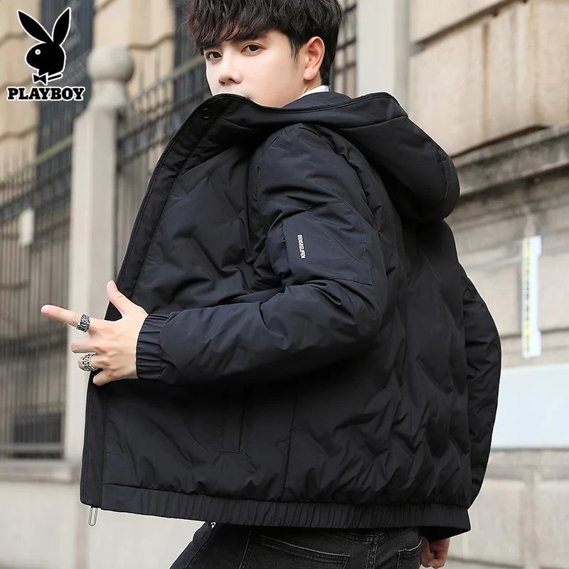 花花公子连帽羽绒服男士帅气冬装潮牌2025新款冬季轻薄短款外套男