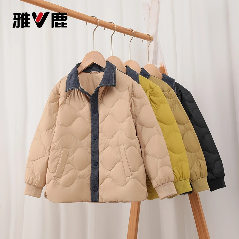 雅鹿儿童轻薄羽绒服男童女童中大童宝宝短外套保暖秋冬宽松外套