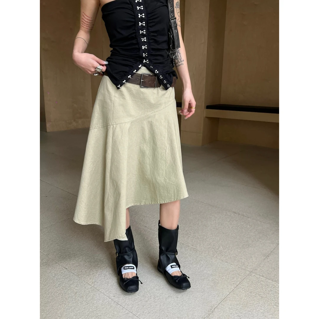 美树【WGWE】美式复不规则下摆鱼尾裙夏季高腰半身裙(配腰带)W5587#