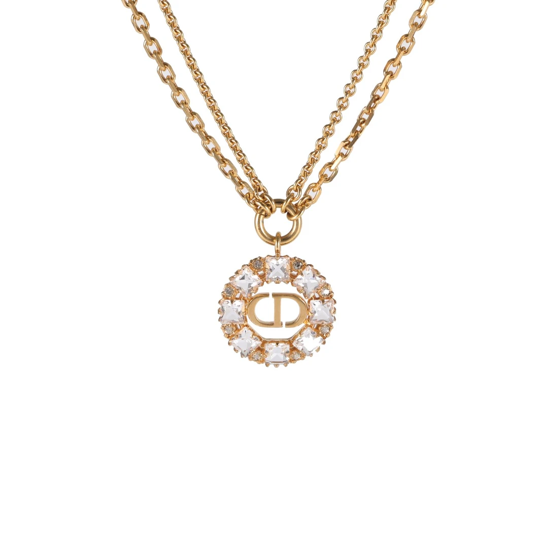 99新 DIOR/迪奥 小花6珊 合金 CD字母 水钻 项链