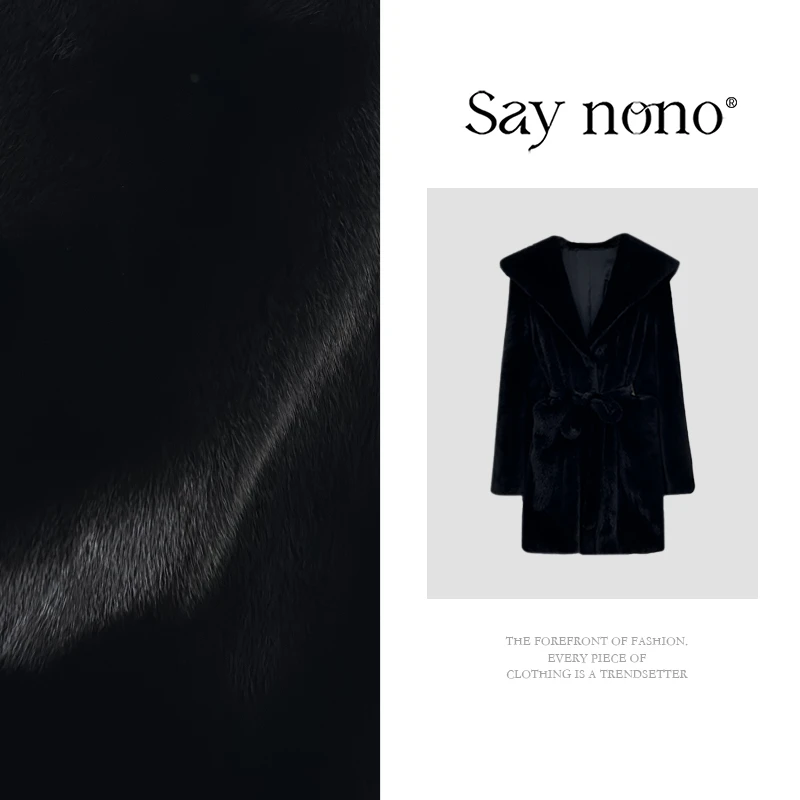 懒猫nono│Saynono 时尚进口水貂皮草中长款带帽皮草外套 SD74820