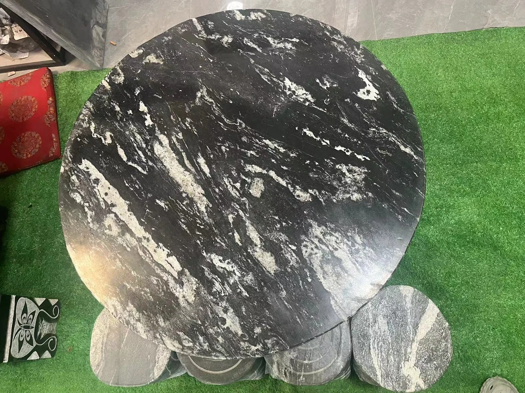 【物流送至县城或市区】户外庭院天然大理石浪淘沙石桌石凳天然石材