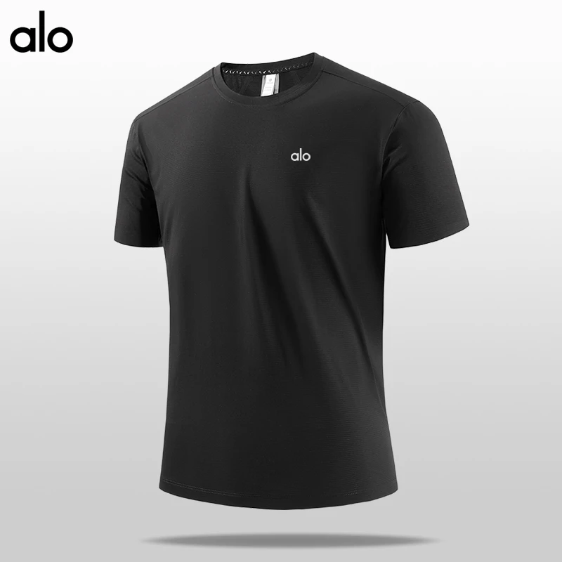 alo男士速干T恤夏季薄款跑步健身上衣吸湿透气圆领休闲运动短袖男