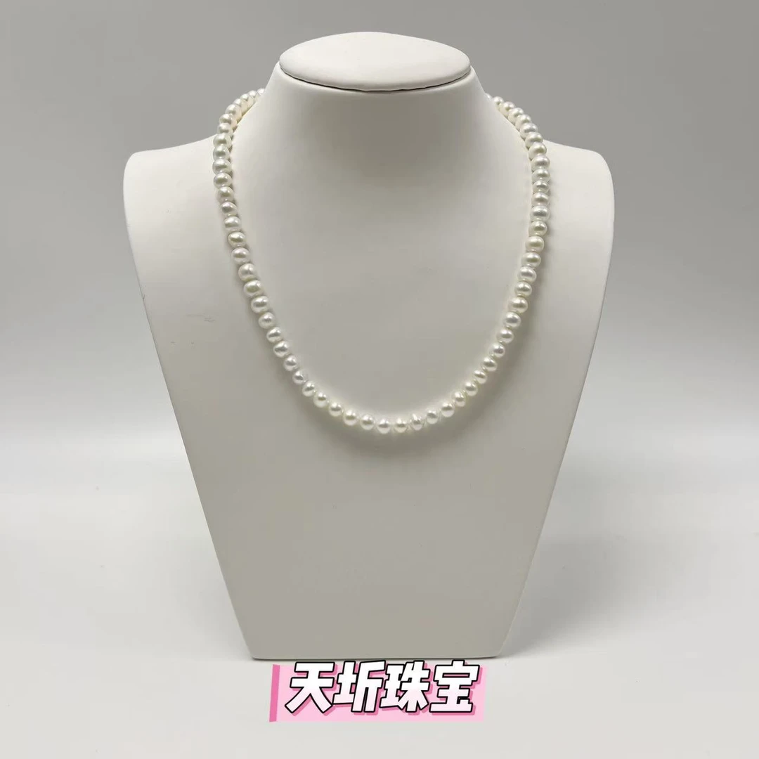 【天圻珠宝】5-6mm天然淡水珍珠S925银尾链项链时尚百搭强光