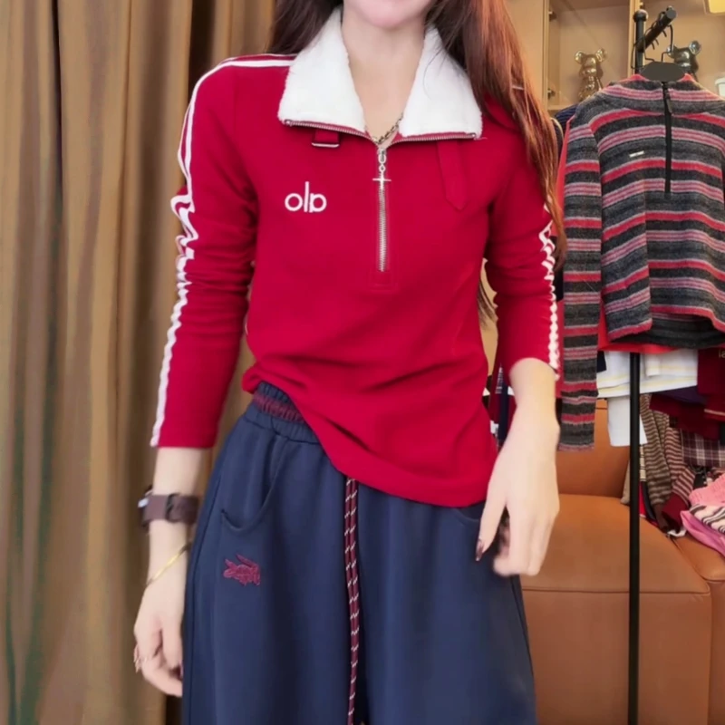 欧货设计感毛绒领半拉链卫衣女秋冬新款时尚气质百搭遮肉显瘦内搭