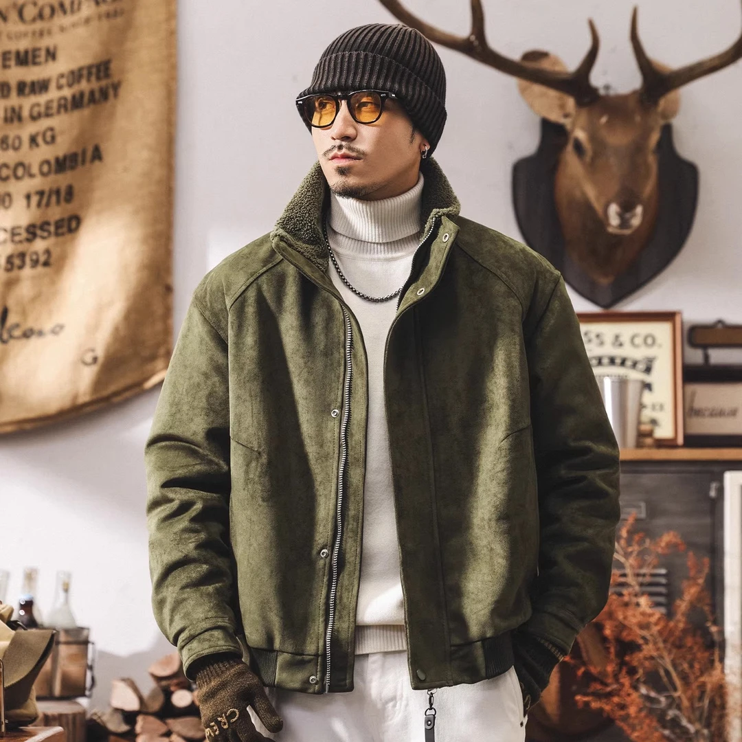 美式复古皮毛一体加厚羊羔绒棉服男冬季保暖棉袄潮牌麂皮绒棉衣男