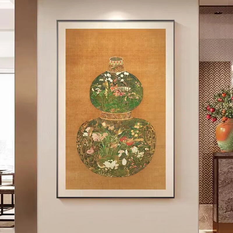《葫芦花瓶图》挂画新中式装饰画客厅背景墙走廊壁画书房茶室Y14