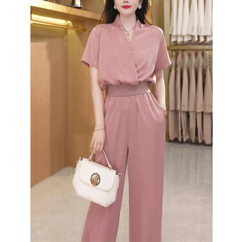 韩式套装2024夏季新款轻奢高腰显瘦薄款短袖小个子两件套女装