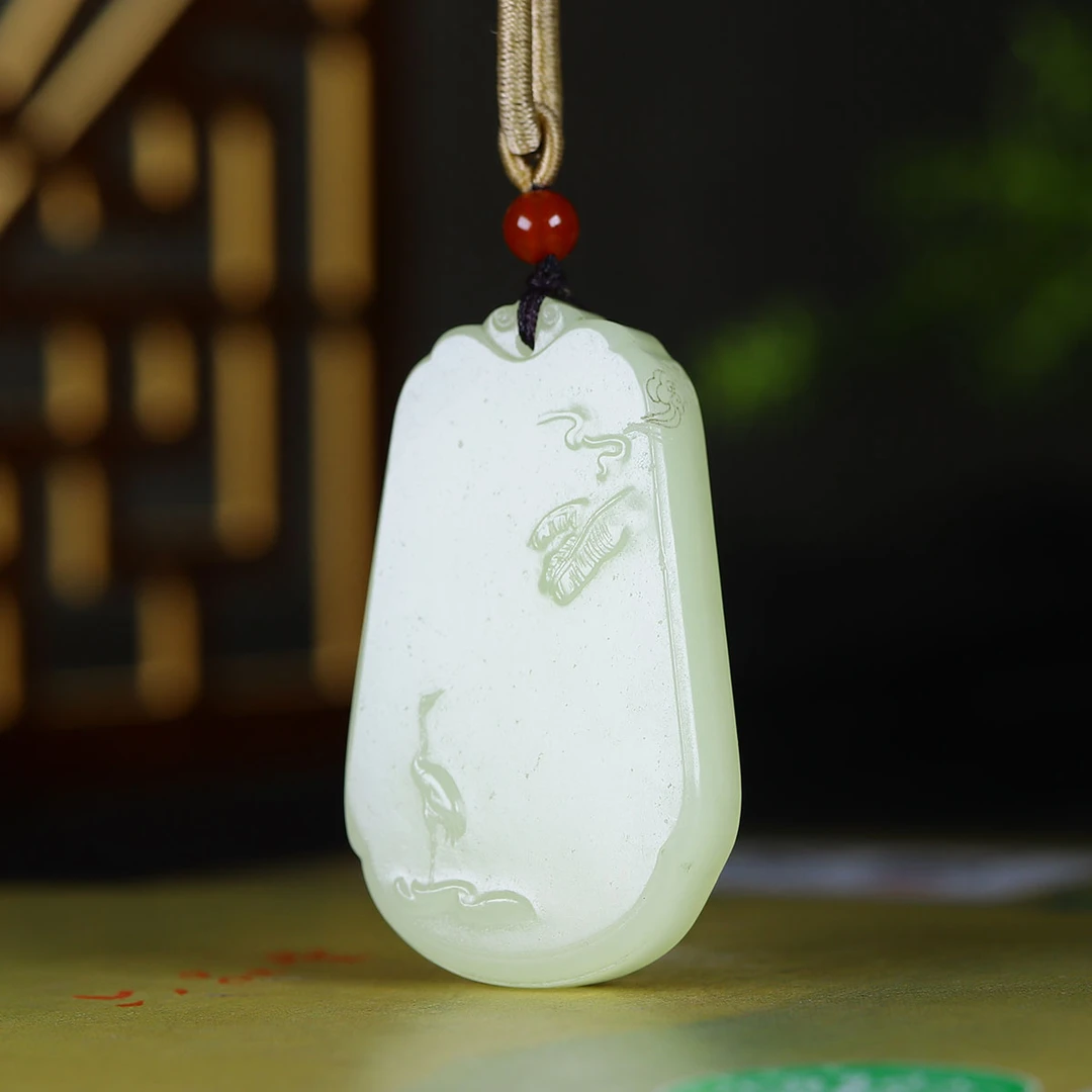 92555和田玉黄玉仙鹤牌