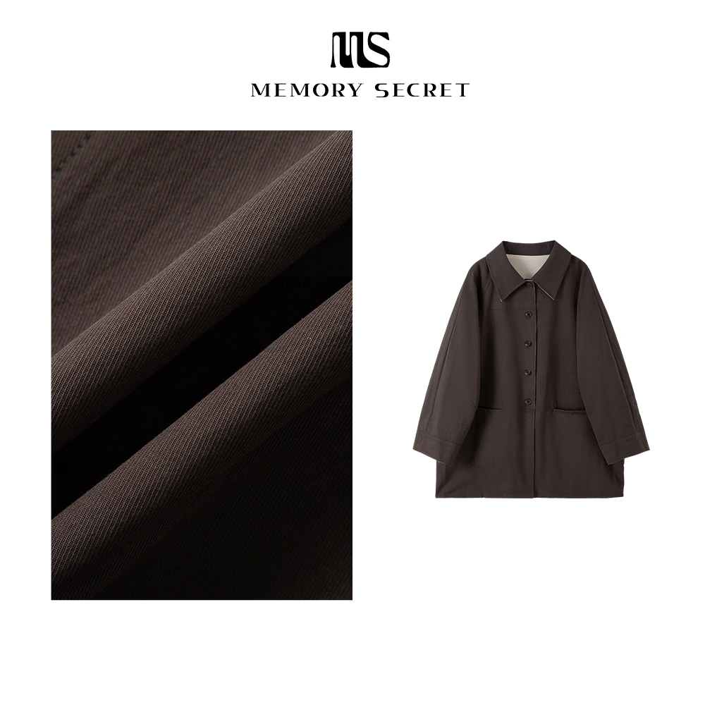 【MS】翻领纯色工装风宽松时尚秋季风衣MS53095023