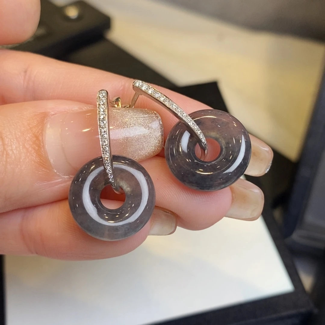 翡翠耳饰18K金镶嵌甜甜圈