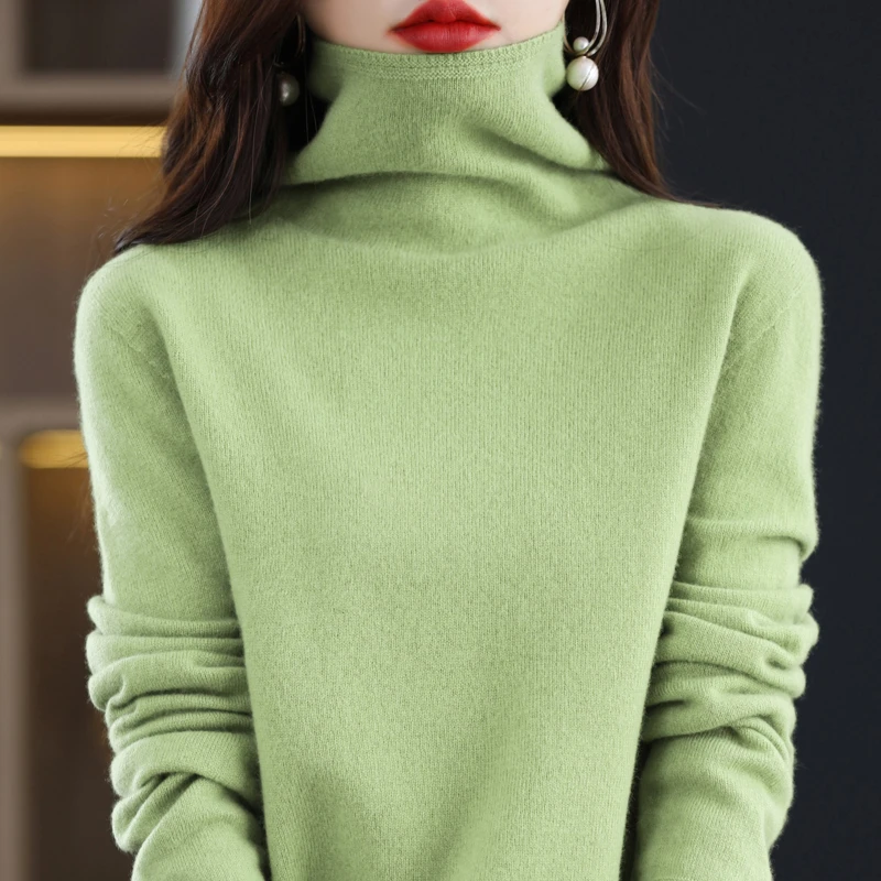 一线成衣无缝堆堆领100%纯羊毛衫女针织打底衫NJR1102