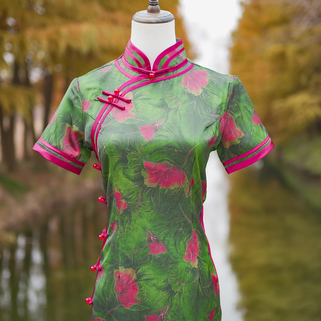 【317】（衣长125cm）重工高腰重缎气质旗袍