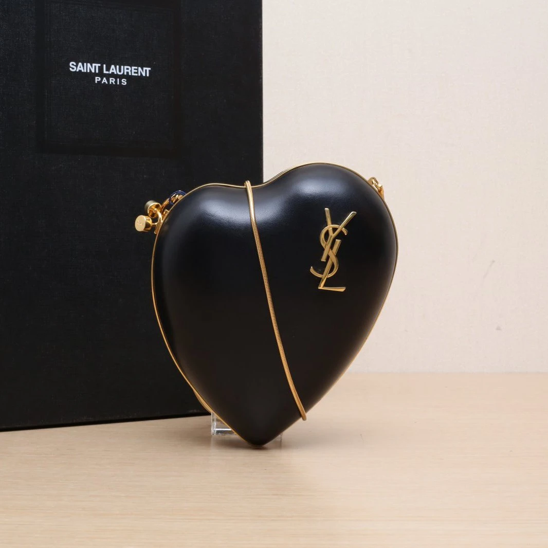 99新 YSL/圣罗兰 积分-50【黑黑】 黑色 金扣 爱心桃心盒子包