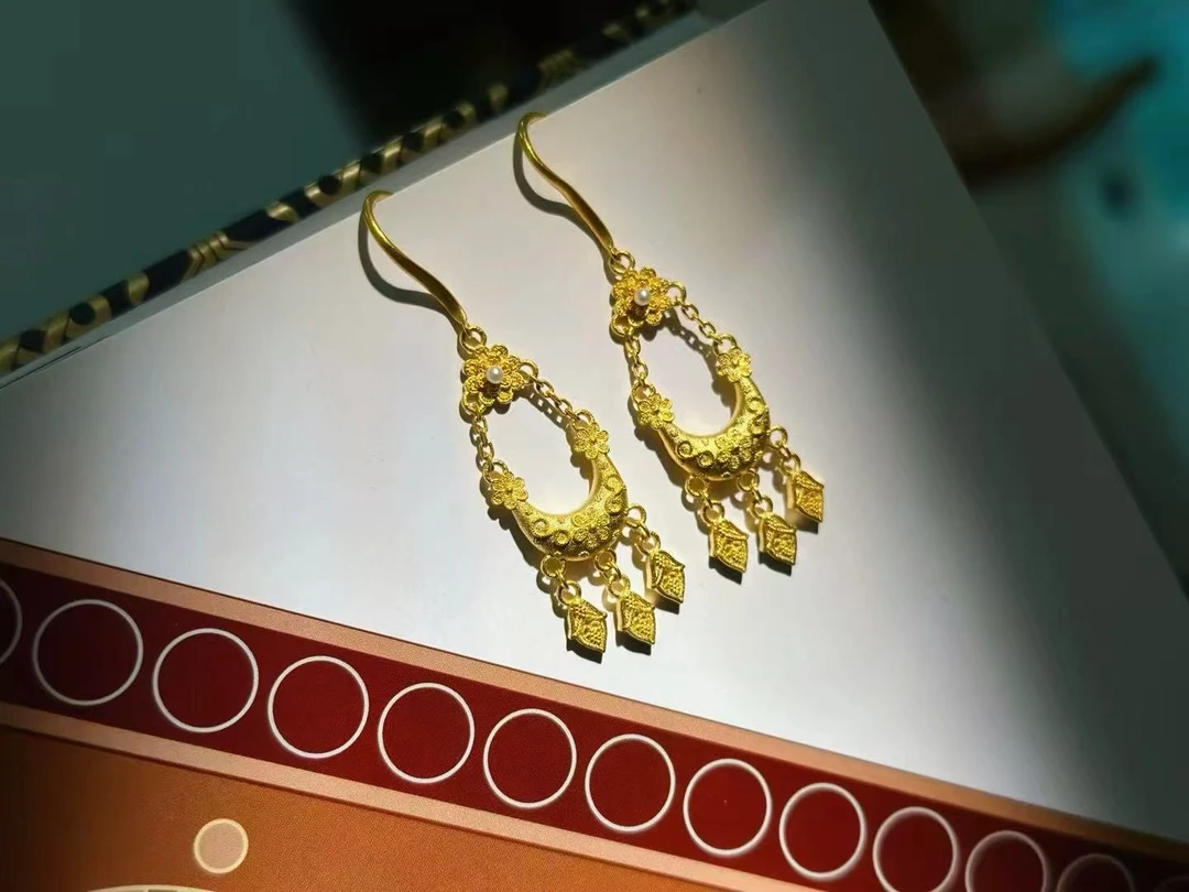 足金999 念娇颜黄金耳饰司凤同款 国风时尚