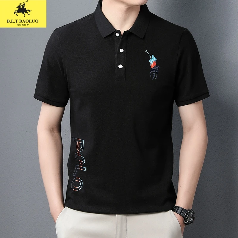B.L.TBAOLUO保罗男士刺绣翻领Polo衫半袖夏季行政潮流t恤商务宽松
