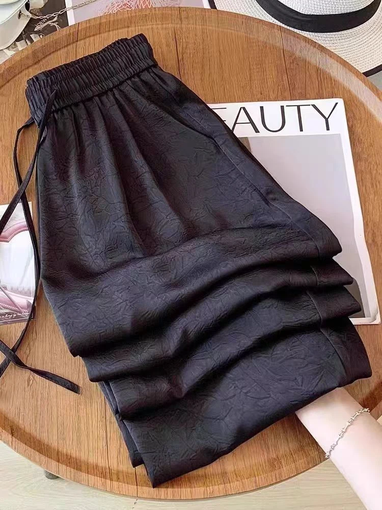 新款夏季直筒裤显腿长丝滑柔软垂感好女长裤长裤子缎面显瘦178