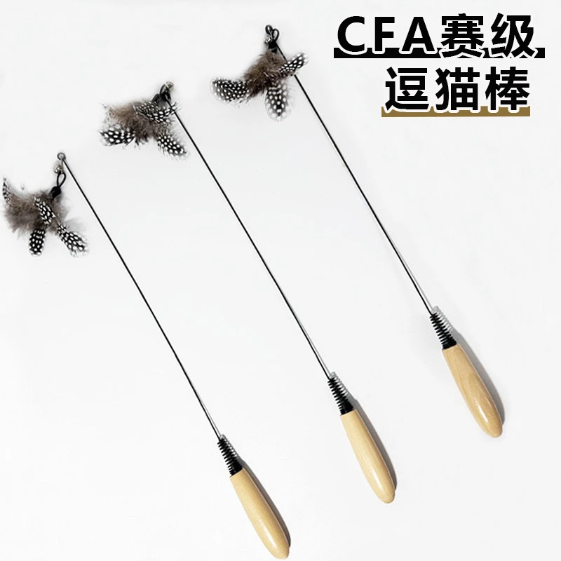 CFA赛级逗猫棒猫咪玩具木柄弹簧逗猫棒小飞虫羽毛替换头耐抓耐咬