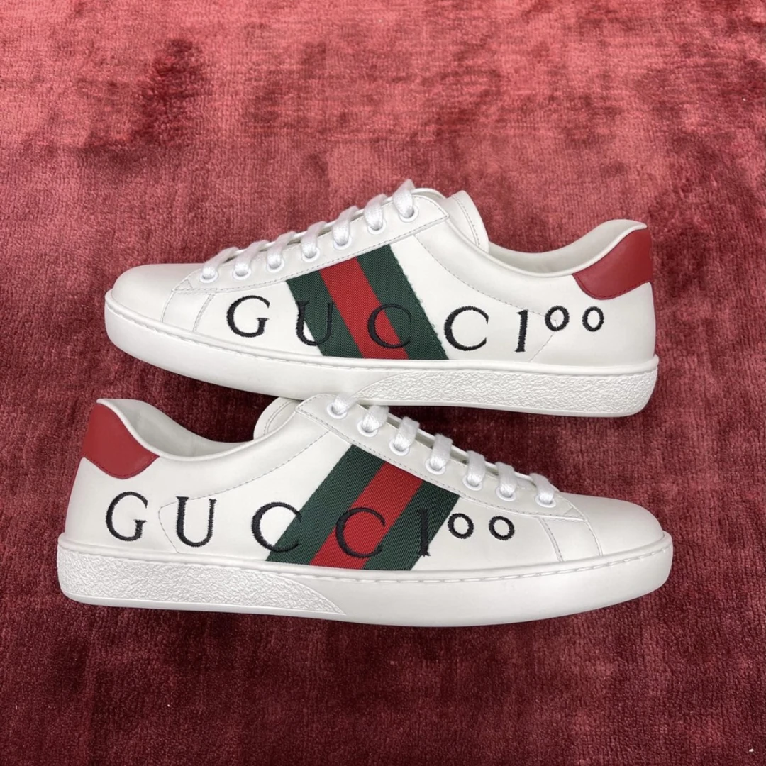 未使用 GUCCI/古驰 ACE系列 白色皮面红绿腰带 百周年板鞋 多尺码