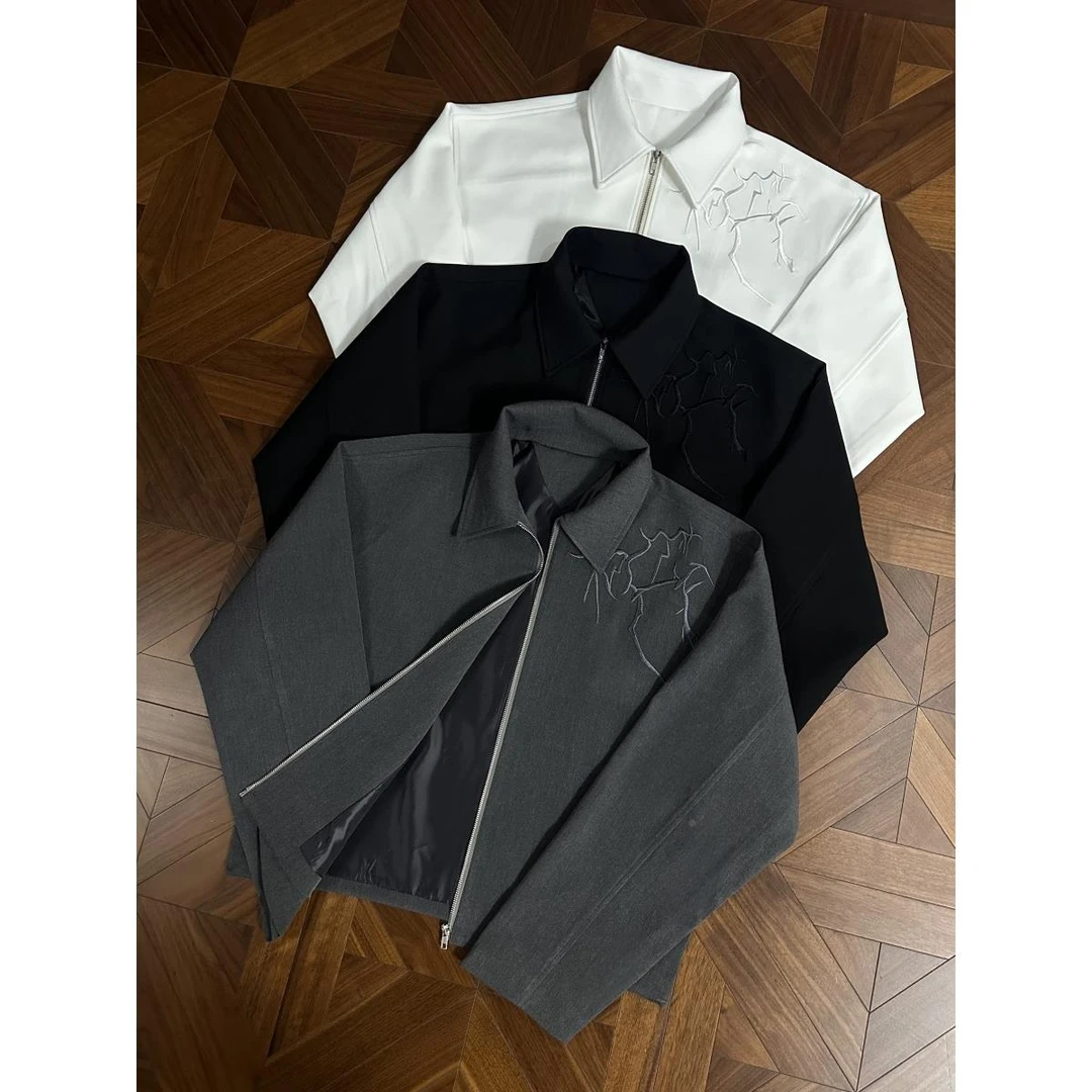 RTIMFD刺绣闪电荆棘雕花优雅夹克Cleanfit西装boxy翻领外套男秋冬