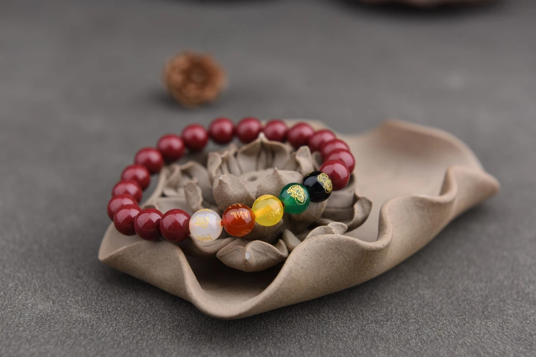 含辰砂工艺品含辰砂工艺品朱砂正品五路财神转运珠6mm朱砂手串