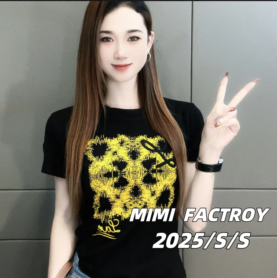 2025新款短袖 欧货刺绣满印短袖T恤女修身显瘦上衣2301#