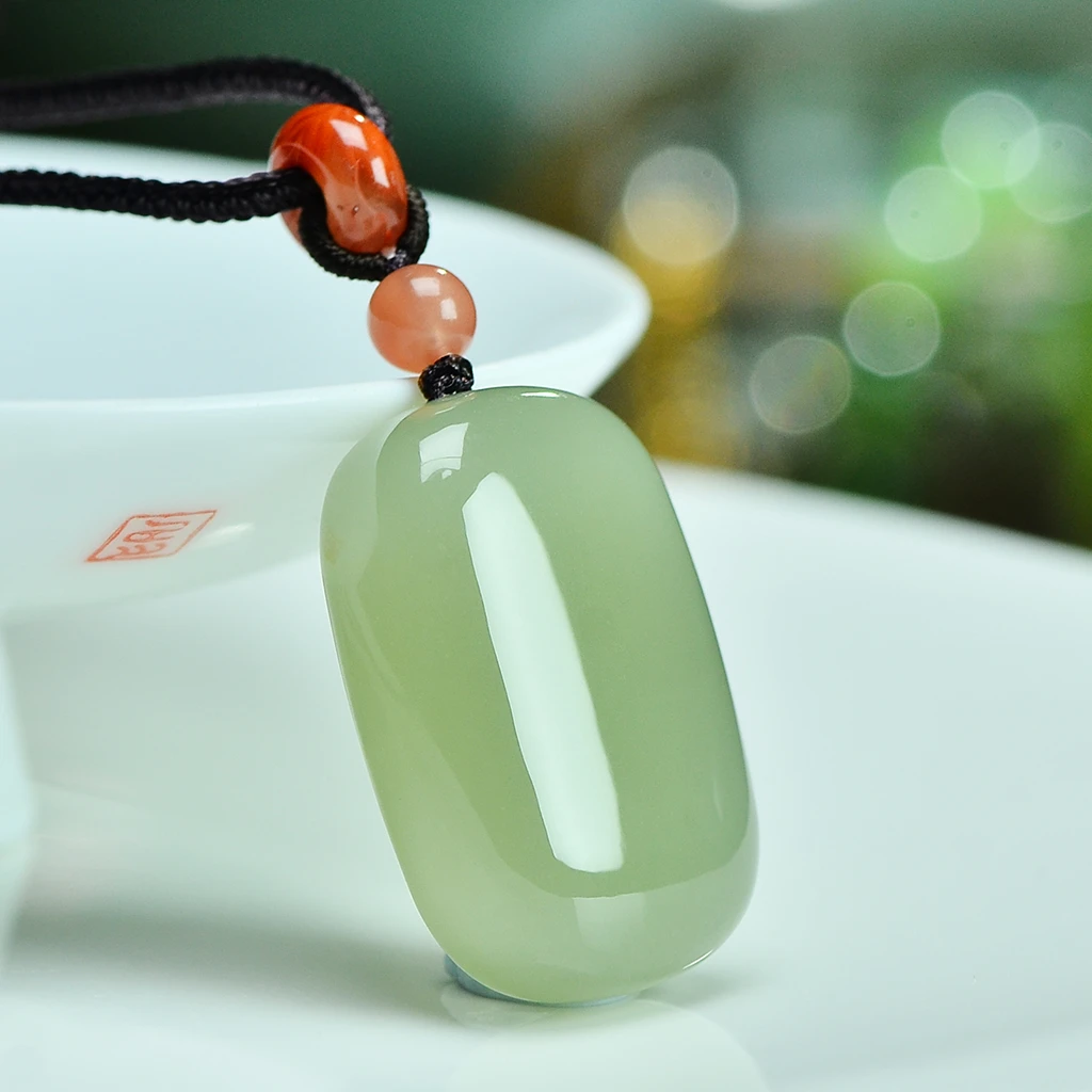 正宗天然和田玉平安牌无事牌子加厚编绳吊坠项链女款妈妈绿色简约