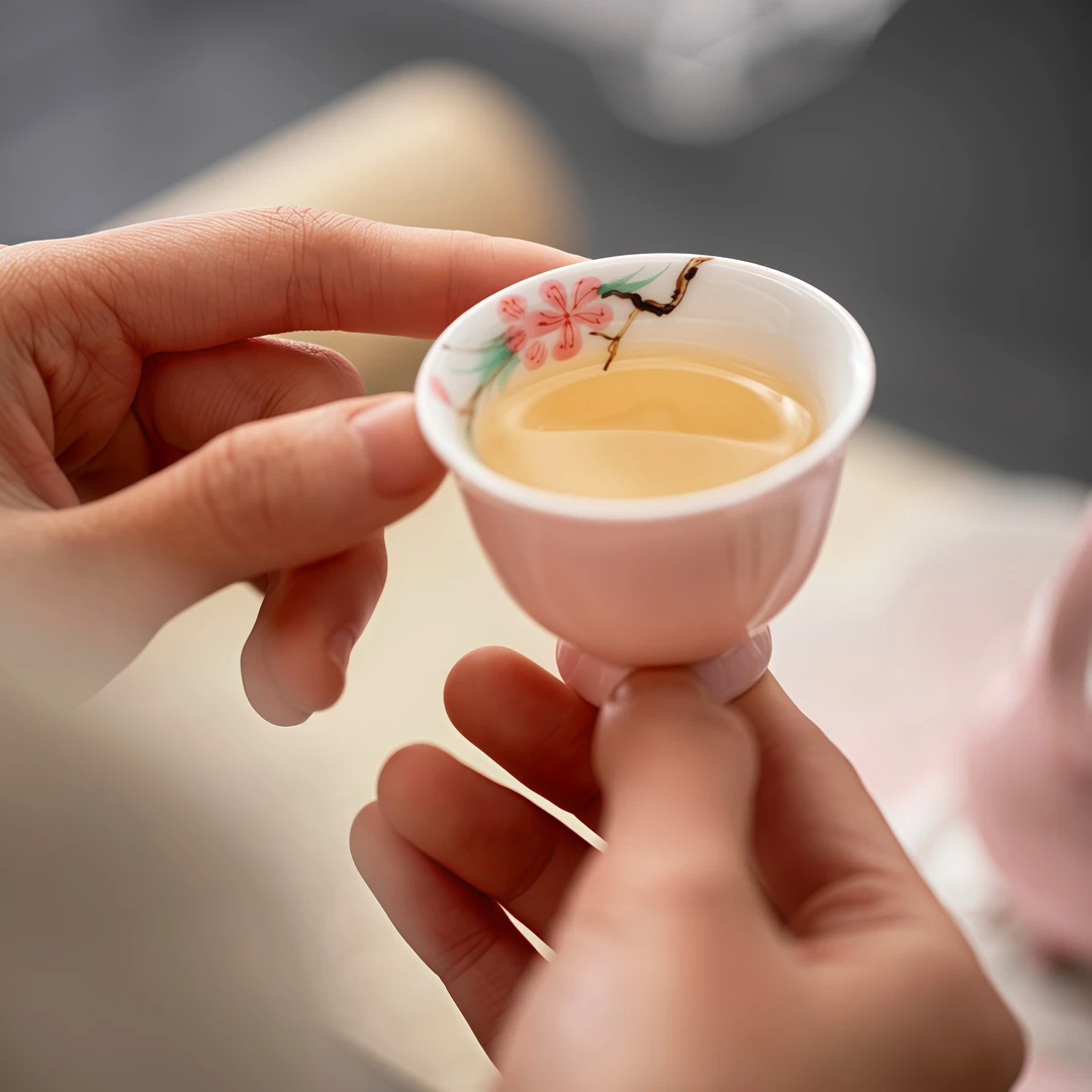 樱花粉纯手绘桃花功夫茶杯小杯陶瓷品茗杯单杯家用喝茶杯子主人杯