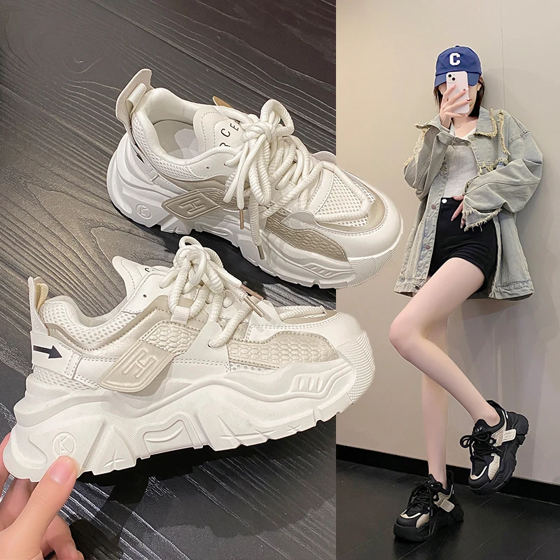 2025年春季新款厚底增高老爹鞋女ins显高增高百搭透气韩版网红