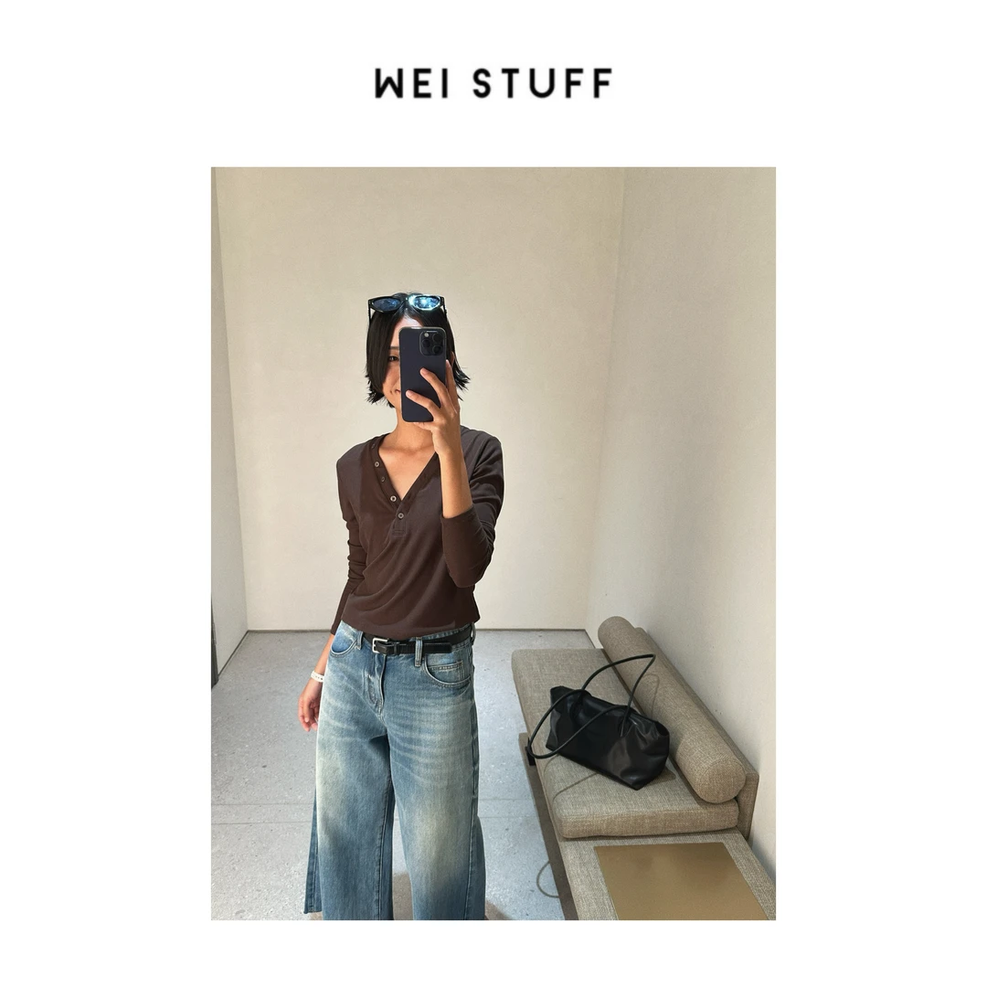 WEI STUFF 短奏曲春季显瘦品质百搭气质桃心领长袖打底衫 8770. S