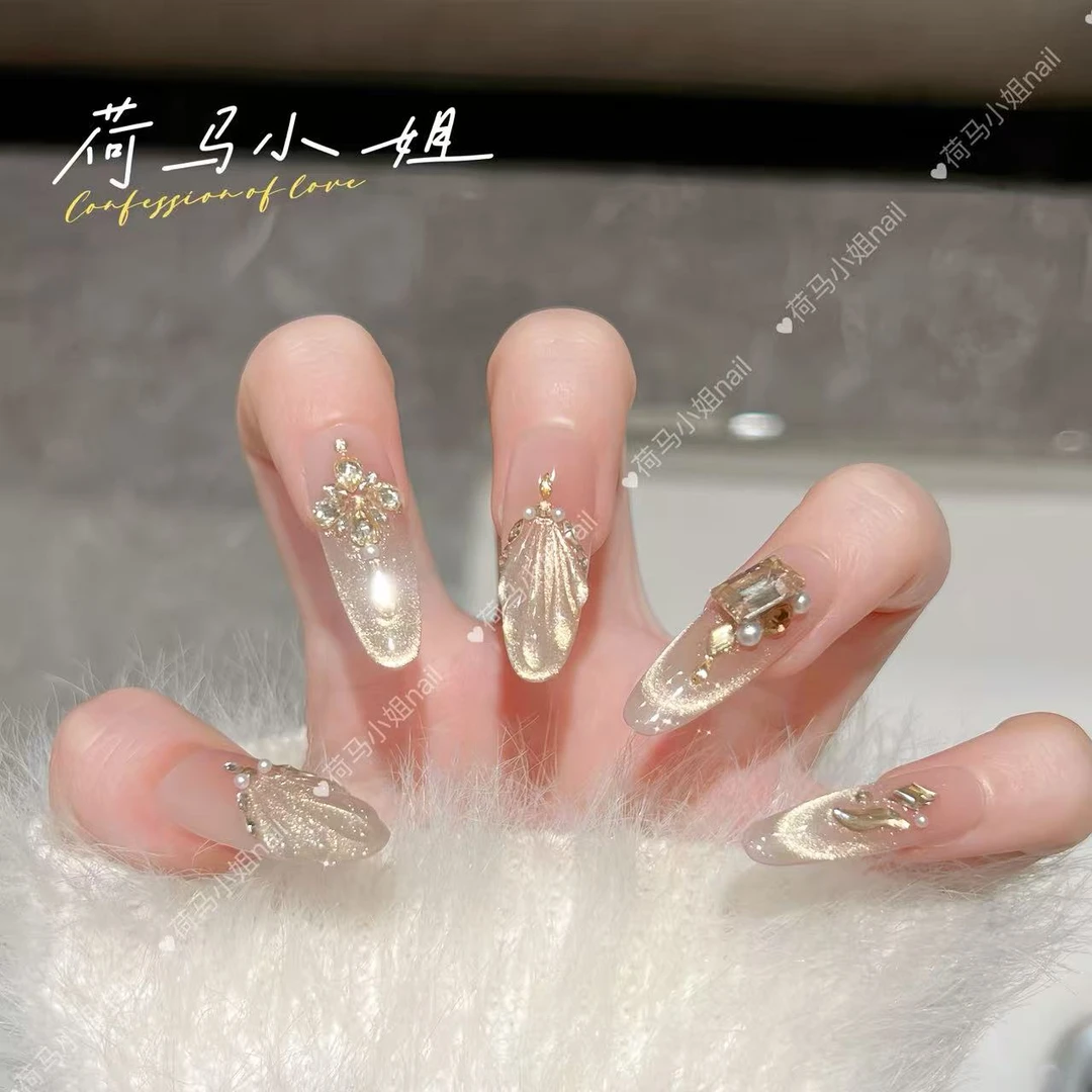【鎏金人鱼】时尚清新纯欲高级感成品穿戴式手工美甲显白又气质