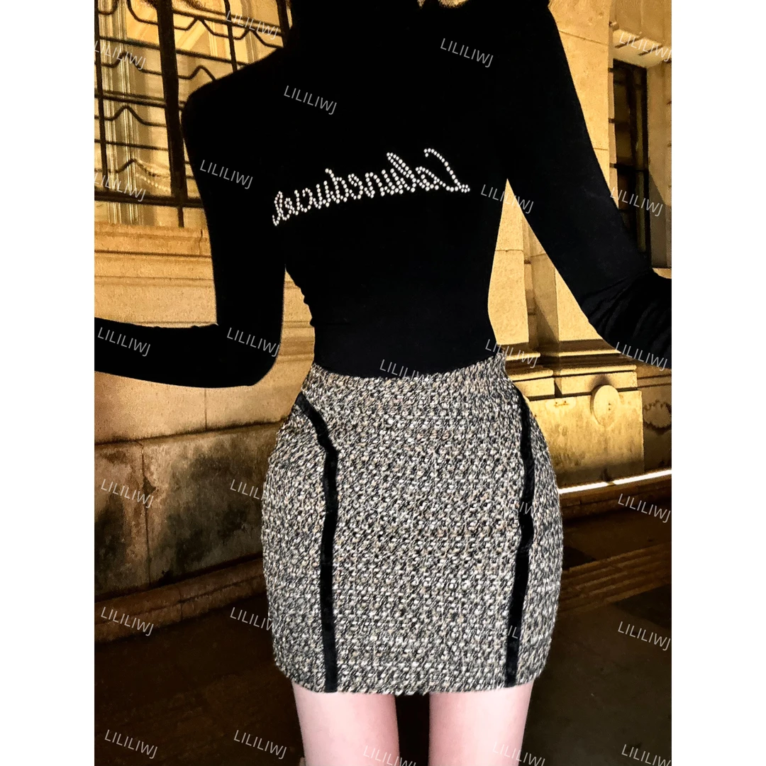 婉君【小香亮片裙】秋冬韩版显瘦高腰时尚性感A字短裙LWJ24D4Q2581