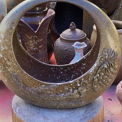 紫砂花盆直33高度31复古月亮