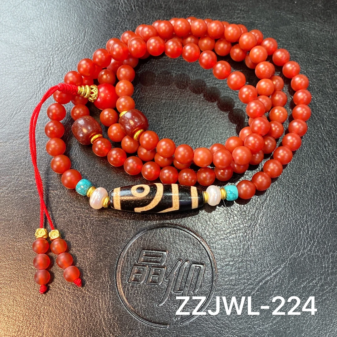 晶仰ZZJWL-224台珠二眼老糖球柿子红108玛瑙毛衣链