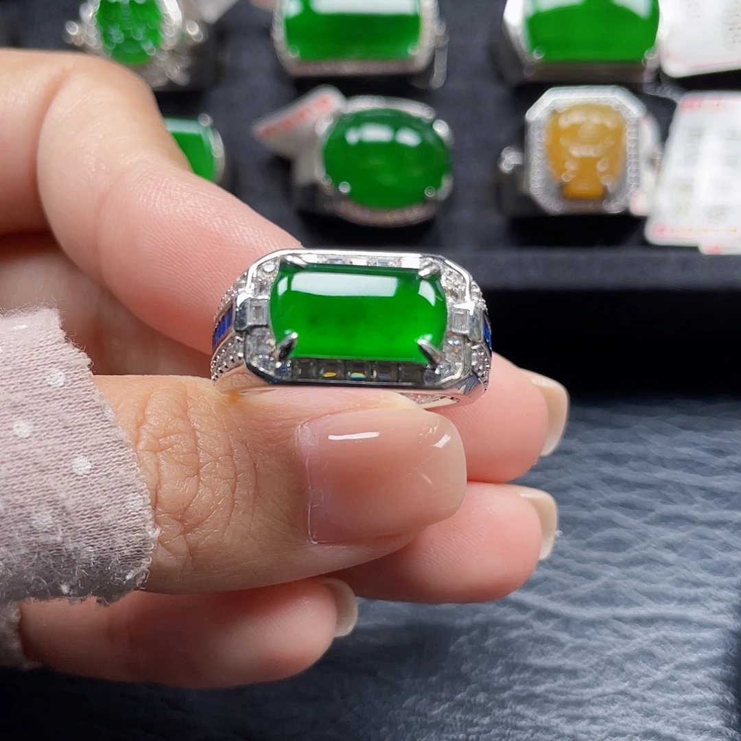 银S925镶嵌戒指翡翠天然A货翡翠没运费险3669