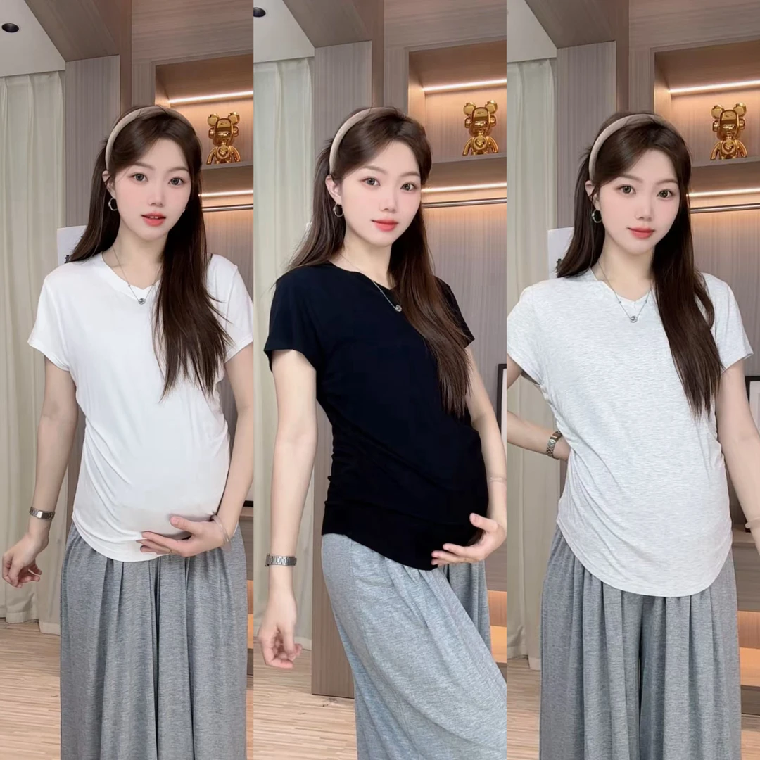Y3539#3.20孕妇2025孕妇v领显瘦莫代尔棉上衣