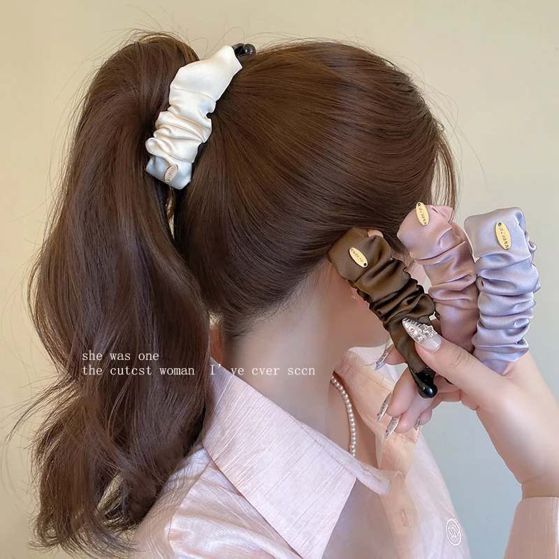 缎面褶皱高马尾香蕉夹竖夹2025新款后脑勺抓夹固定神器发夹头饰女